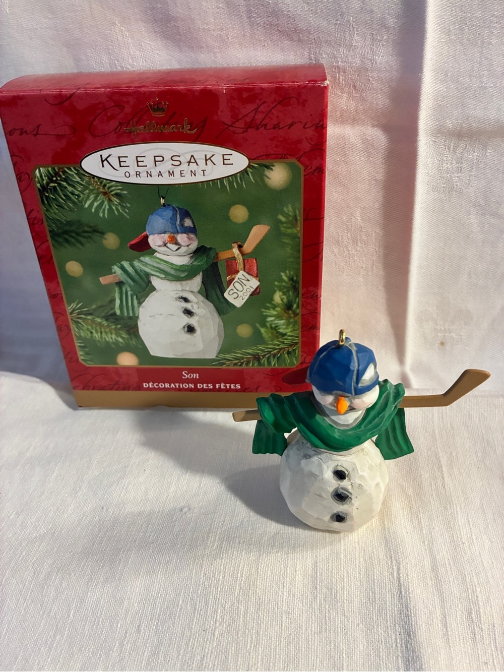 Hallmark Keepsake Son Ornament Blue Hat Snowman Hockey 2001 Vtg - Picture 2 of 11